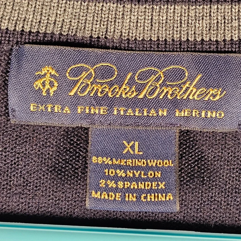 Brooks Brothers Extra Fine Italian Merino Wool V-Neck Sweater black blue Mens XL